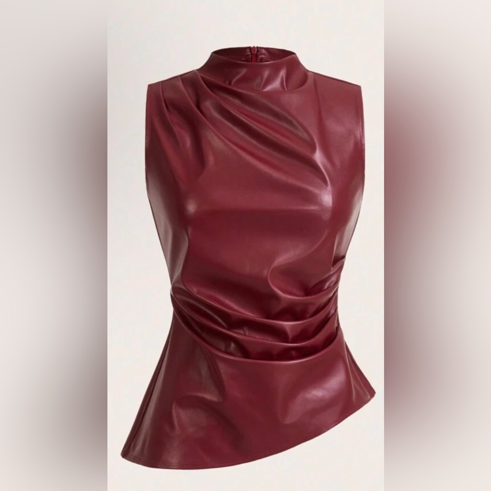 NWT Shein Bae Burgundy Red Faux Leather Sleeveless Top With Back Zipper & Lining